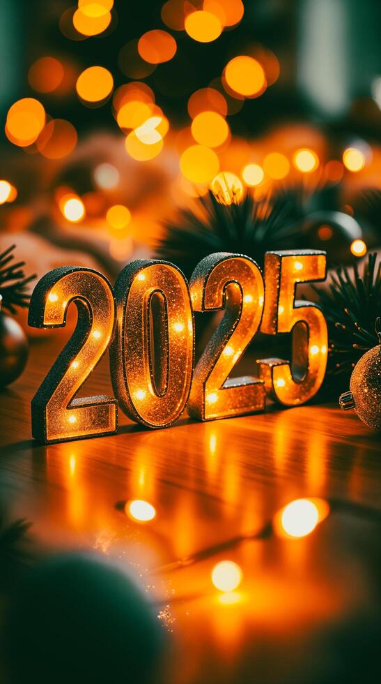 illuminated 2025 numerals festive golden light photo