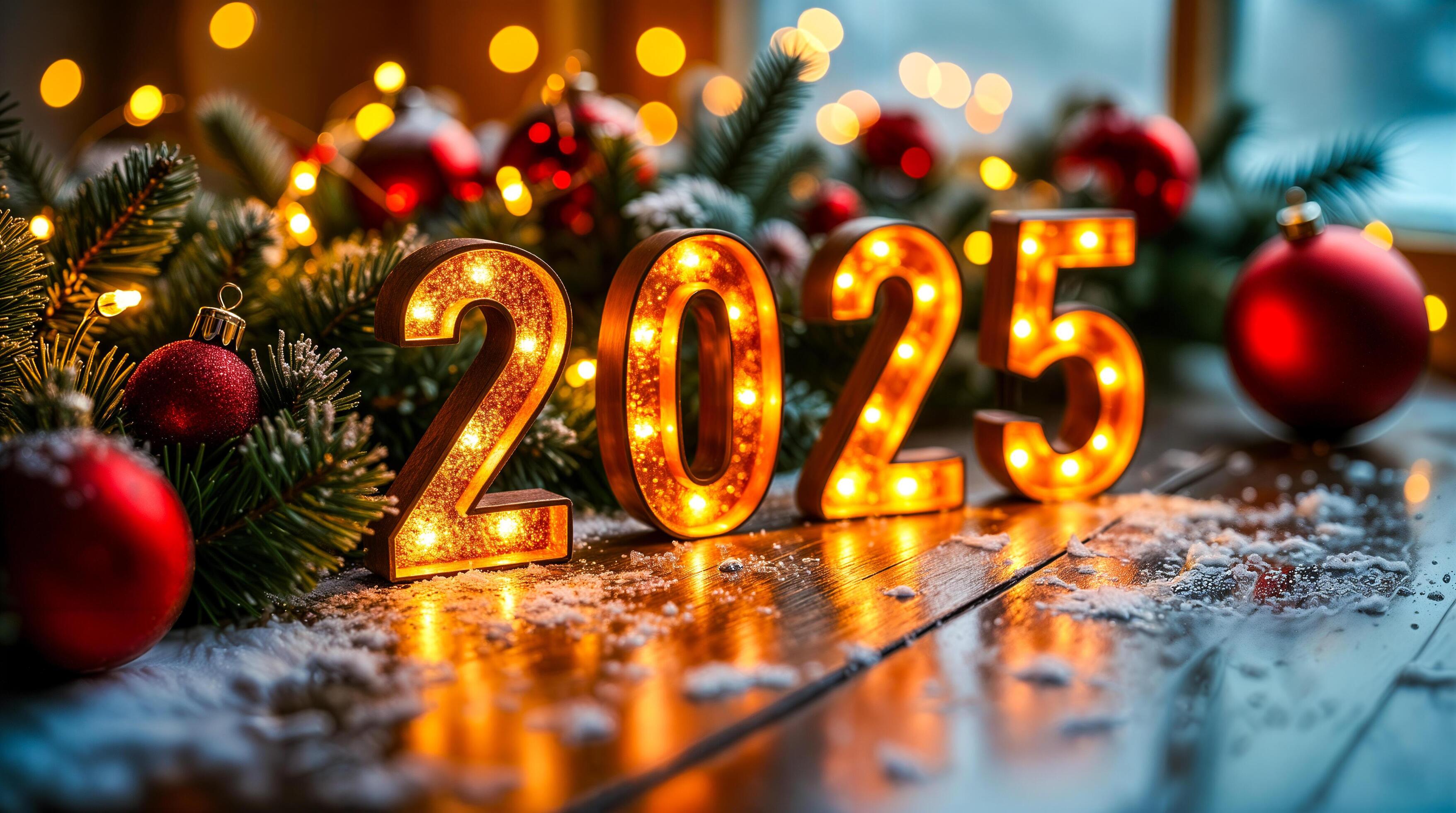 illuminated 2025 number display with festive decorations 53475574 Stock Photo at Vecteezy