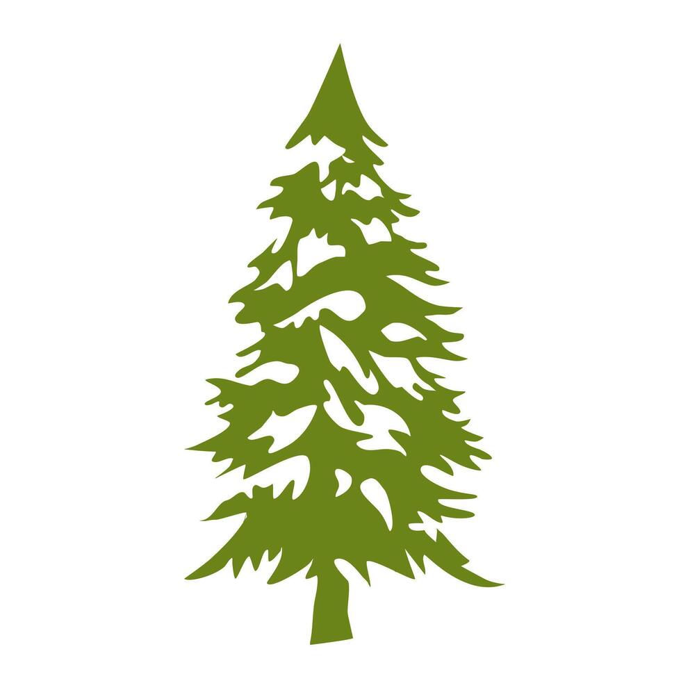 green Christmas tree with snow for New Year on white background. Isolated clipart with star for holiday design of postcard, invitation, flyer in flat simple style vector