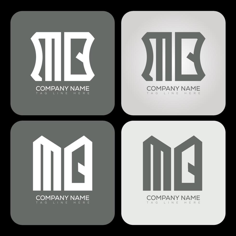 MQ polygon, hexagon, flat and simple letter logo set in one artboard. MQ minimalist and classic logo. vector