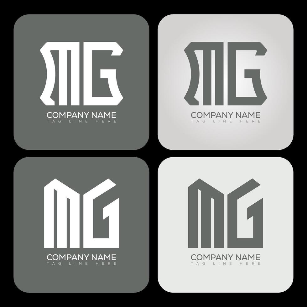 MG polygon, hexagon, flat and simple letter logo set in one artboard. MG minimalist and classic logo. vector