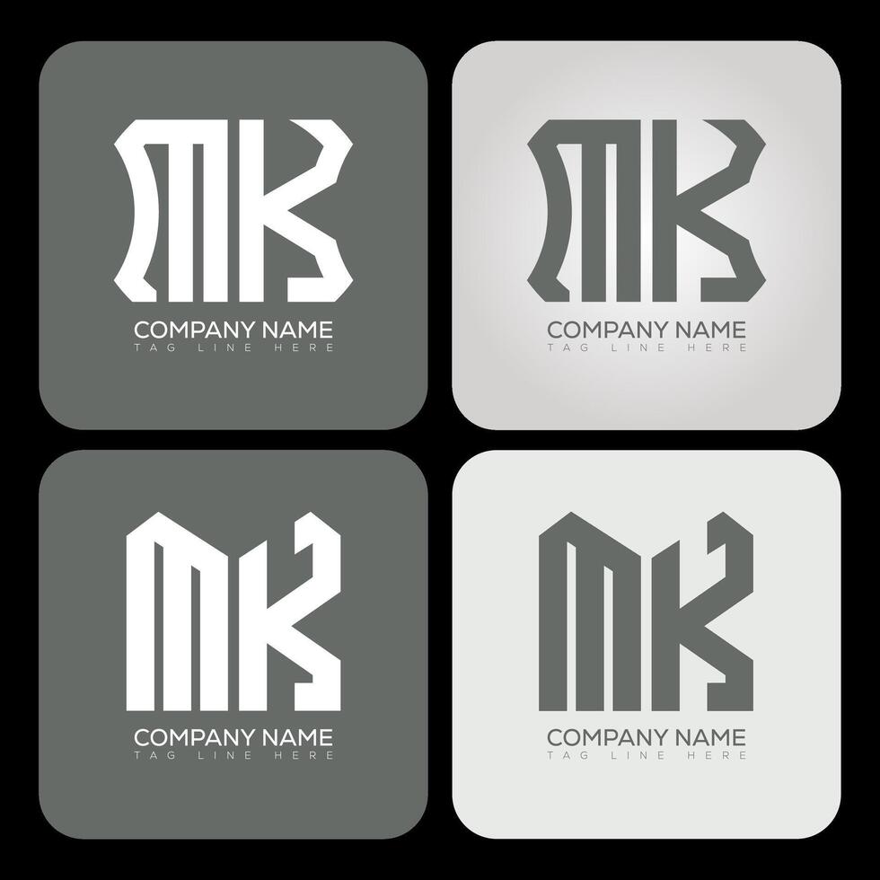 MK polygon, hexagon, flat and simple letter logo set in one artboard. MK minimalist and classic logo. vector