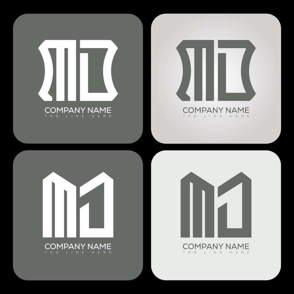 MD polygon, hexagon, flat and simple letter logo set in one artboard. MD minimalist and classic logo. vector