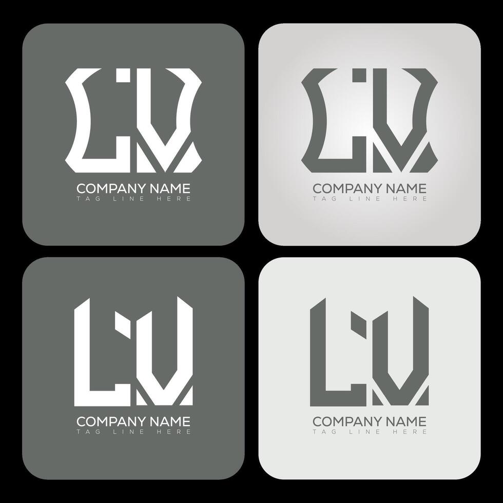LV polygon, hexagon, flat and simple letter logo set in one artboard. LV minimalist and classic logo. vector