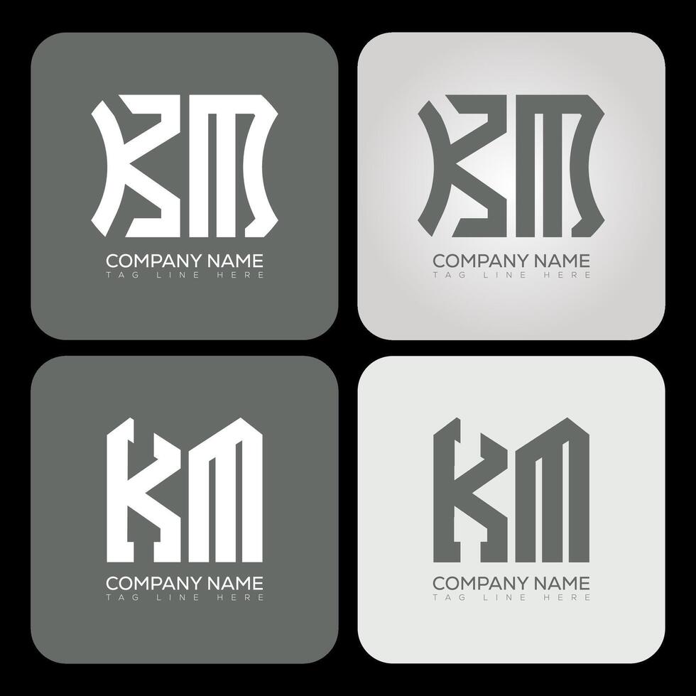 KM polygon, hexagon, flat and simple letter logo set in one artboard. KM minimalist and classic logo. vector