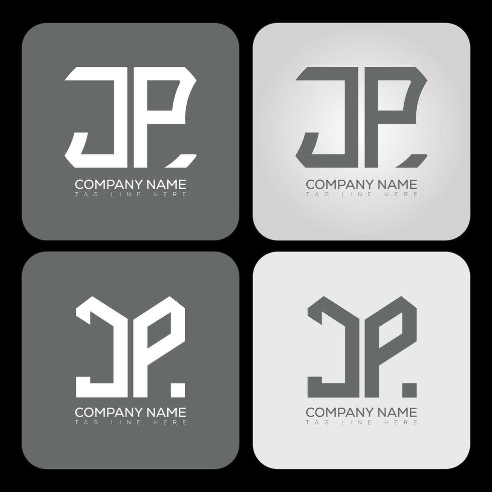 JP polygon, hexagon, flat and simple letter logo set in one artboard. JP minimalist and classic logo. vector