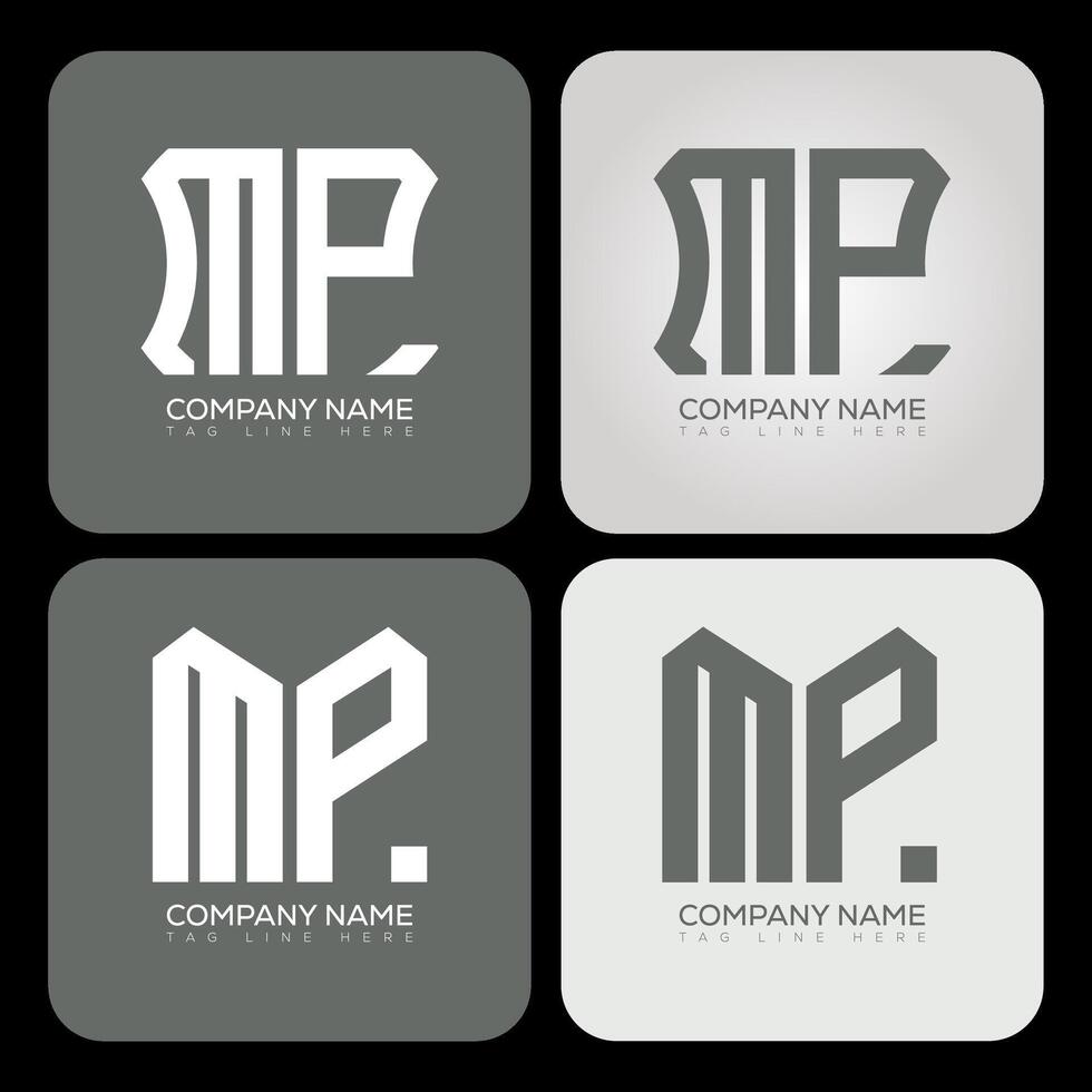 MP polygon, hexagon, flat and simple letter logo set in one artboard. MP minimalist and classic logo. vector