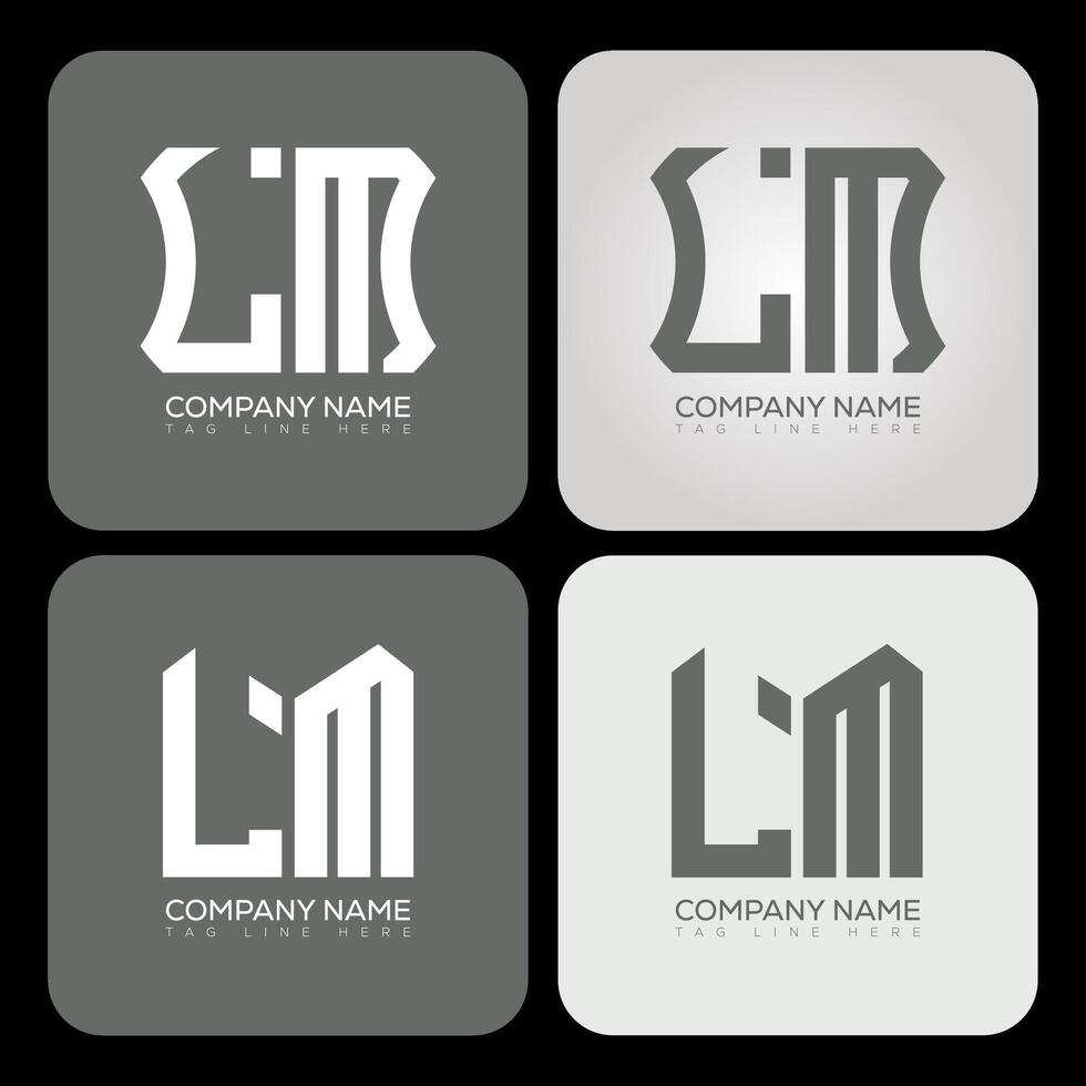 LM polygon, hexagon, flat and simple letter logo set in one artboard. LM minimalist and classic logo. vector