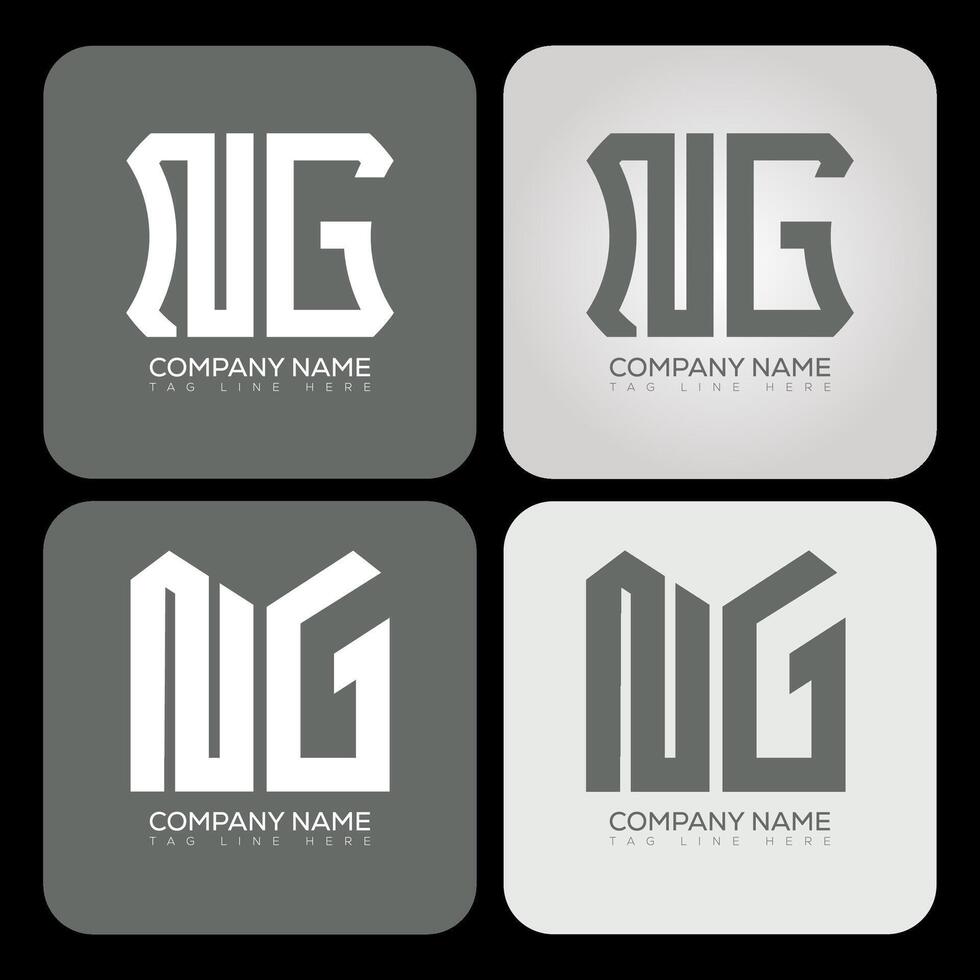 NG polygon, hexagon, flat and simple letter logo set in one artboard. NG minimalist and classic logo. vector