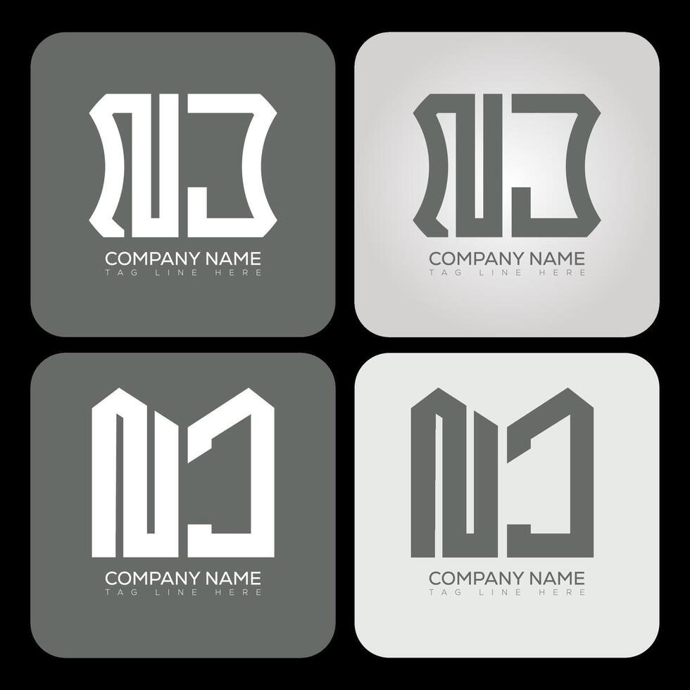 NJ polygon, hexagon, flat and simple letter logo set in one artboard. NJ minimalist and classic logo. vector
