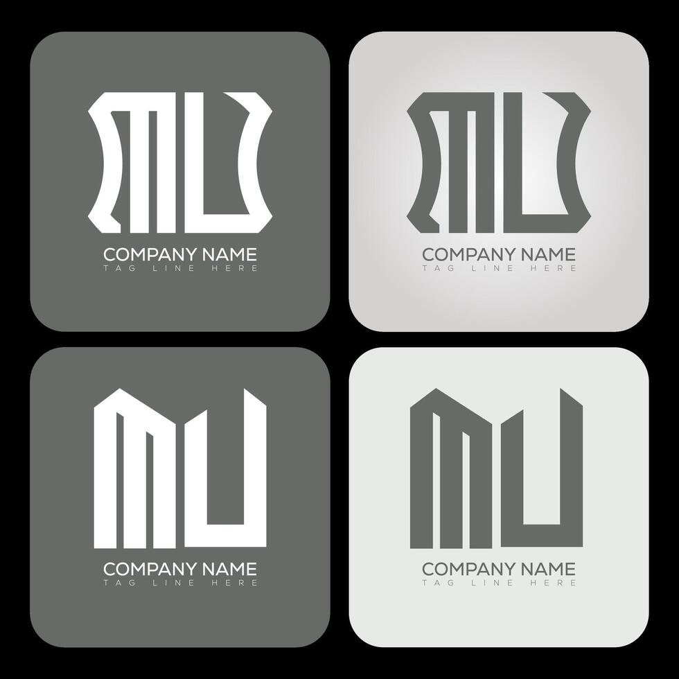 MU polygon, hexagon, flat and simple letter logo set in one artboard. MU minimalist and classic logo. vector