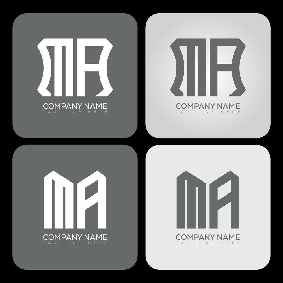 MA polygon, hexagon, flat and simple letter logo set in one artboard. MA minimalist and classic logo. vector