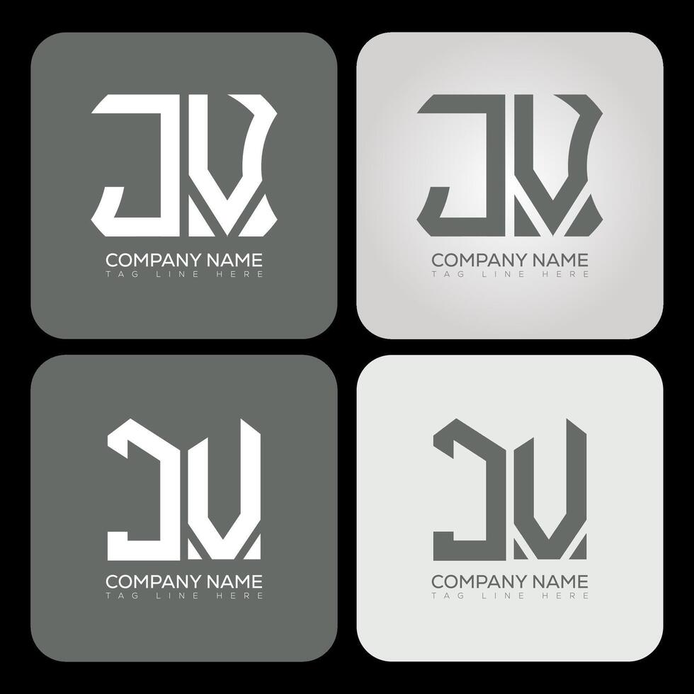 JV polygon, hexagon, flat and simple letter logo set in one artboard. JV minimalist and classic logo. vector