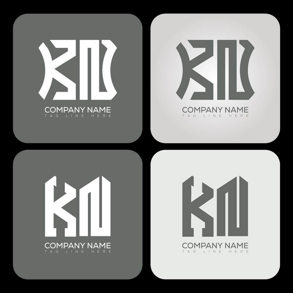 KN polygon, hexagon, flat and simple letter logo set in one artboard. KN minimalist and classic logo. vector