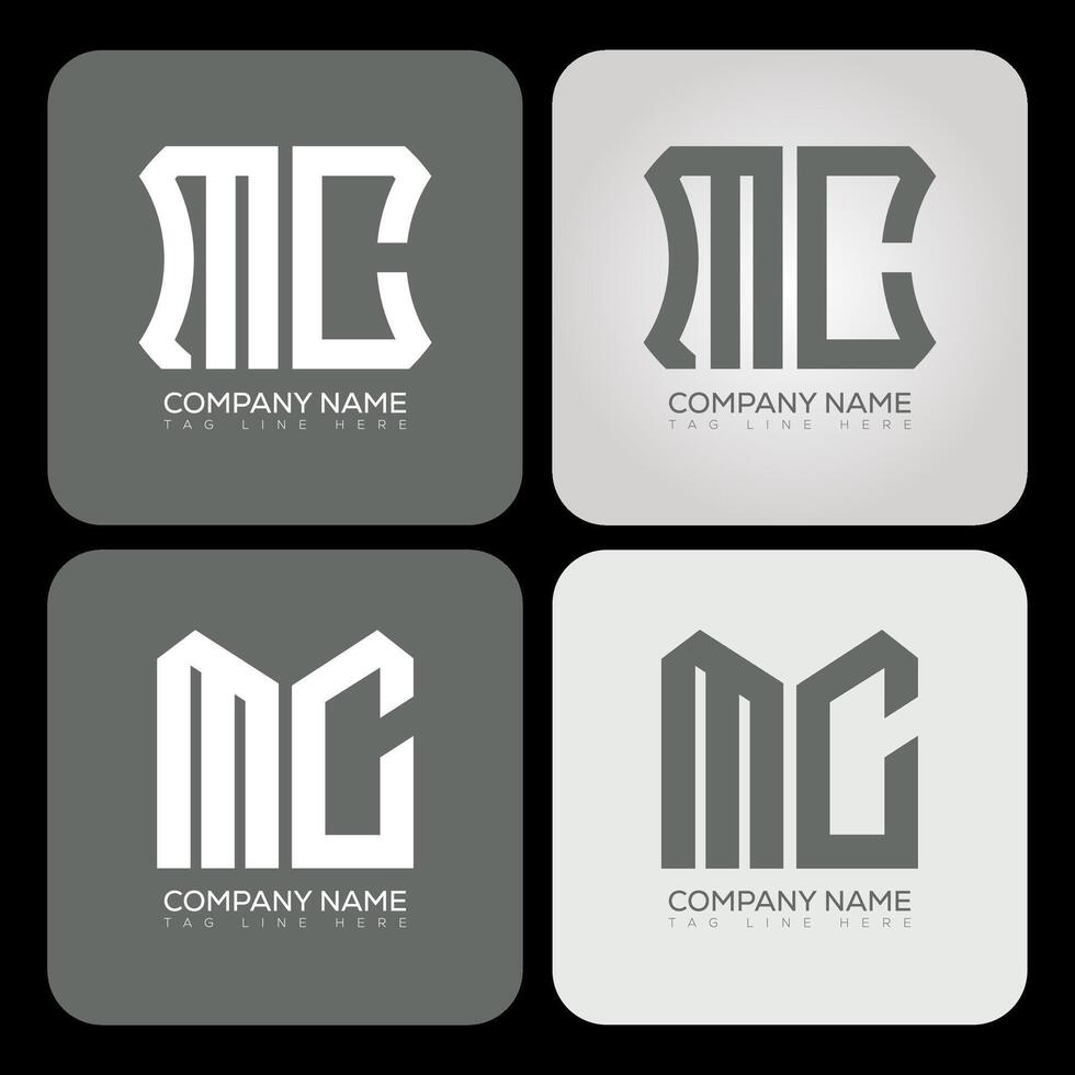 MC polygon, hexagon, flat and simple letter logo set in one artboard. MC minimalist and classic logo. vector