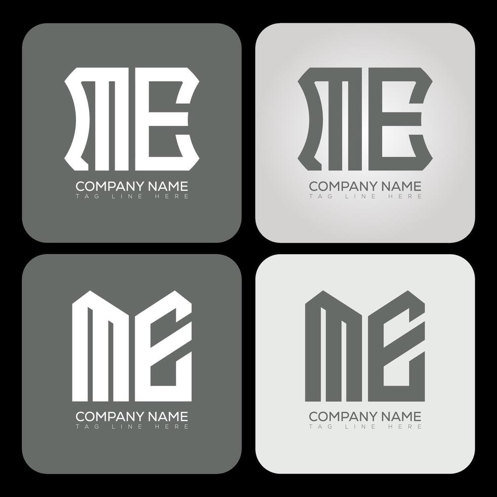 ME polygon, hexagon, flat and simple letter logo set in one artboard. ME minimalist and classic logo. vector