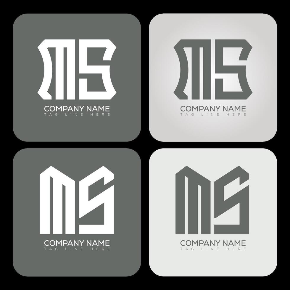 MS polygon, hexagon, flat and simple letter logo set in one artboard. MS minimalist and classic logo. vector