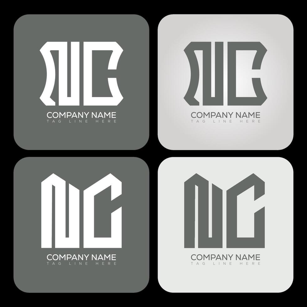 NC polygon, hexagon, flat and simple letter logo set in one artboard. NC minimalist and classic logo. vector