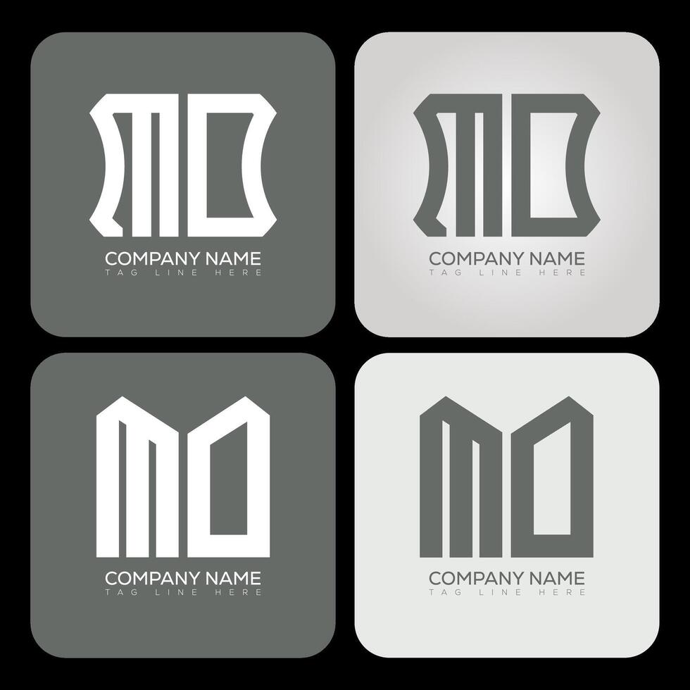MO polygon, hexagon, flat and simple letter logo set in one artboard. MO minimalist and classic logo. vector