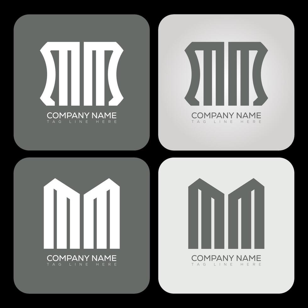 MM polygon, hexagon, flat and simple letter logo set in one artboard. MM minimalist and classic logo. vector