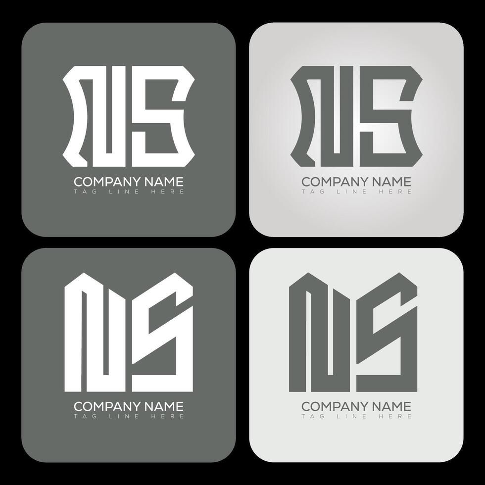 NS polygon, hexagon, flat and simple letter logo set in one artboard. NS minimalist and classic logo. vector