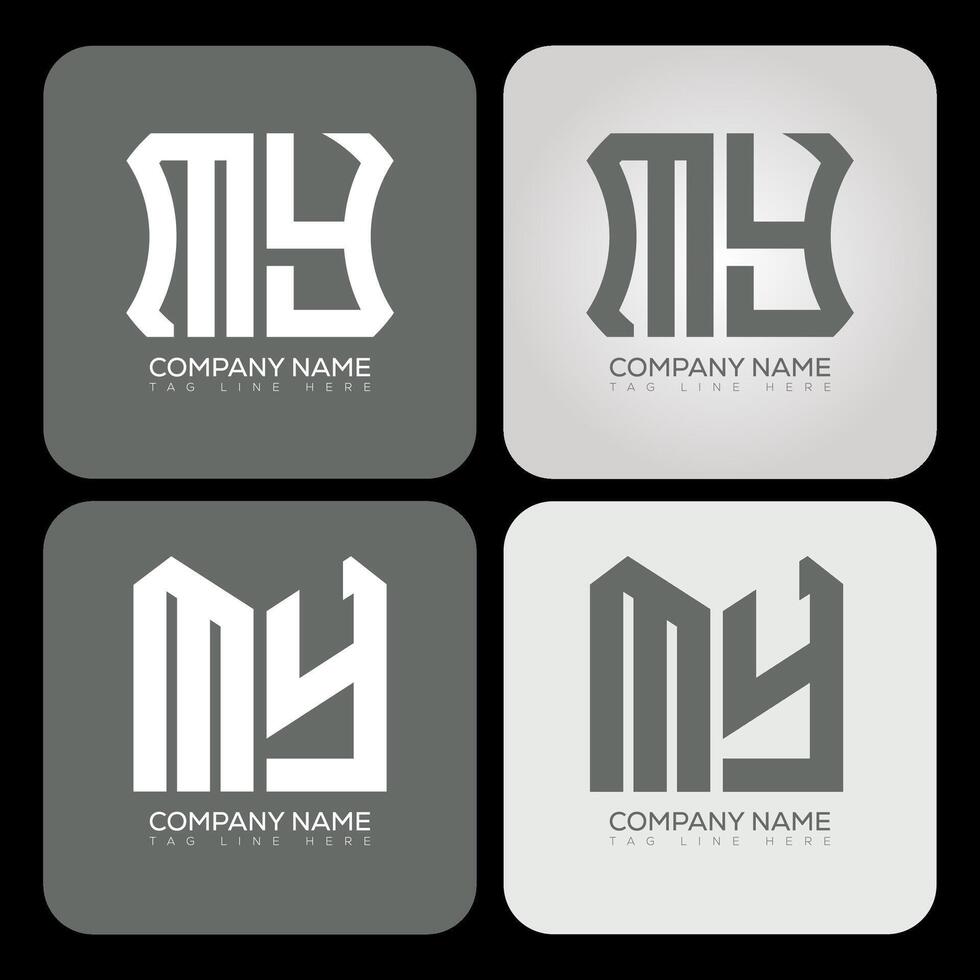 MY polygon, hexagon, flat and simple letter logo set in one artboard. MY minimalist and classic logo. vector