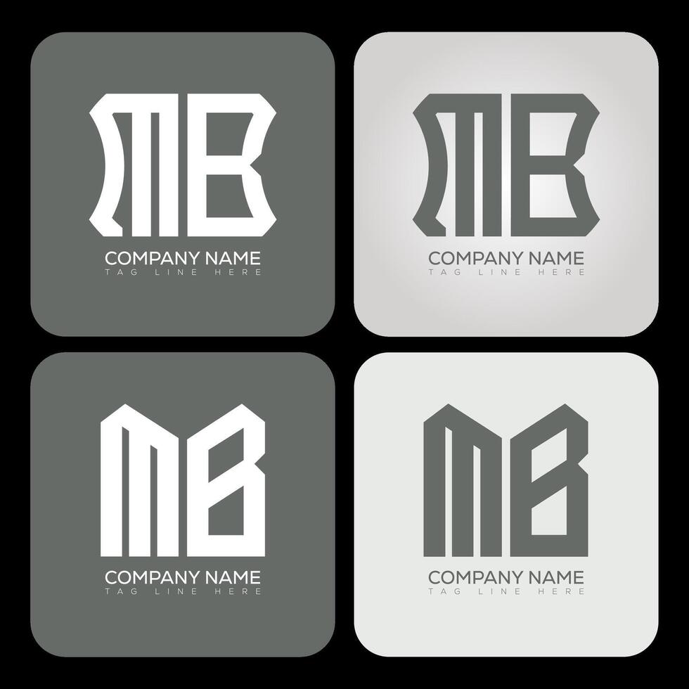 MB polygon, hexagon, flat and simple letter logo set in one artboard. MB minimalist and classic logo. vector