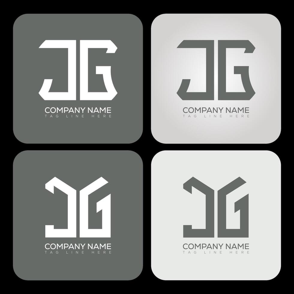 JG polygon, hexagon, flat and simple letter logo set in one artboard. JG minimalist and classic logo. vector