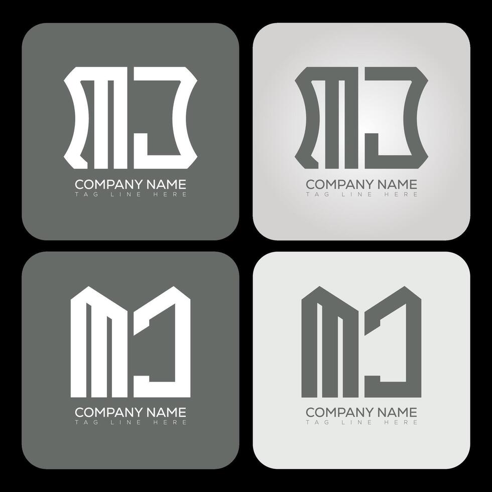 MJ polygon, hexagon, flat and simple letter logo set in one artboard. MJ minimalist and classic logo. vector