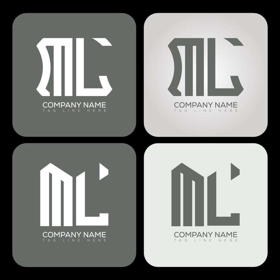 ML polygon, hexagon, flat and simple letter logo set in one artboard. ML minimalist and classic logo. vector