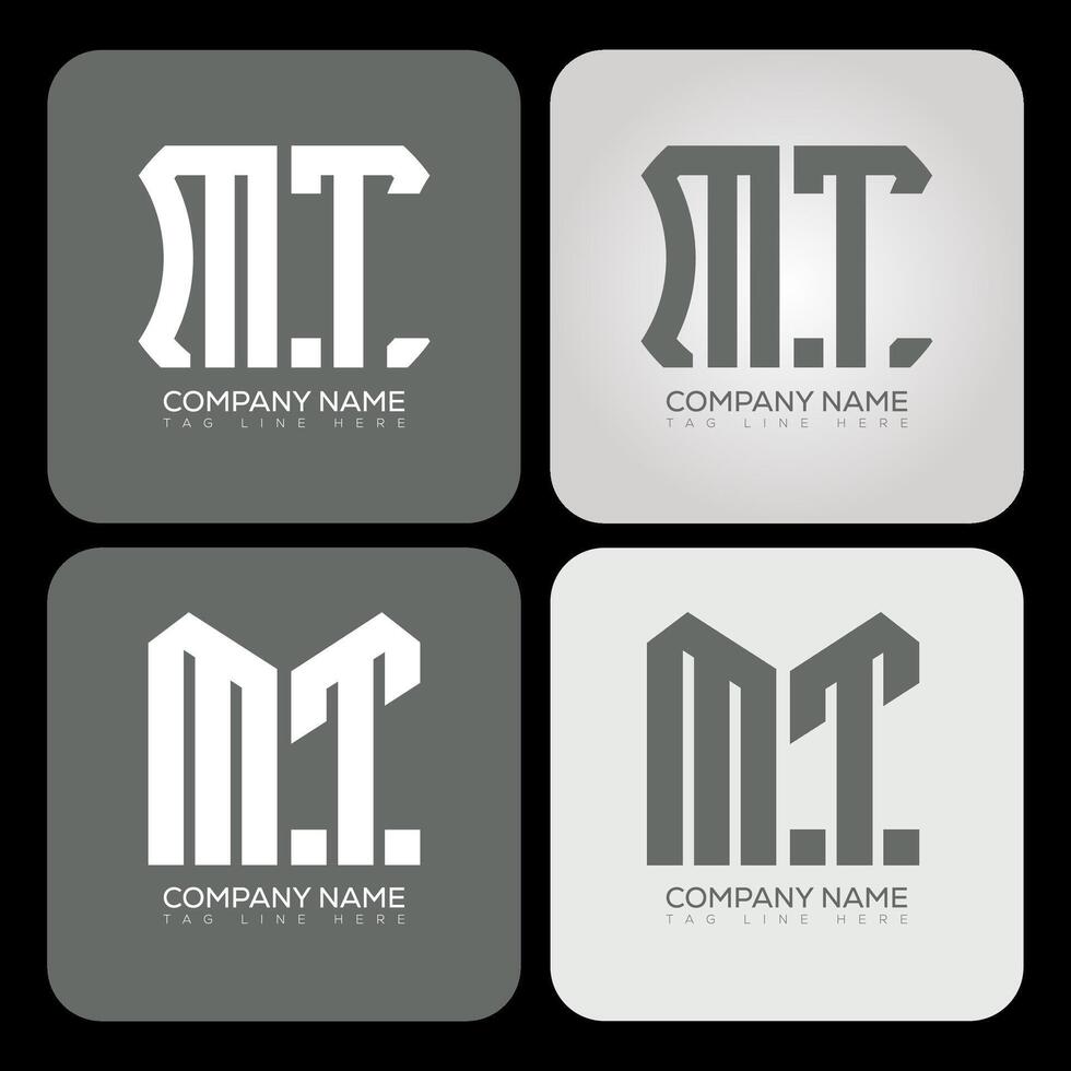 MT polygon, hexagon, flat and simple letter logo set in one artboard. MT minimalist and classic logo. vector