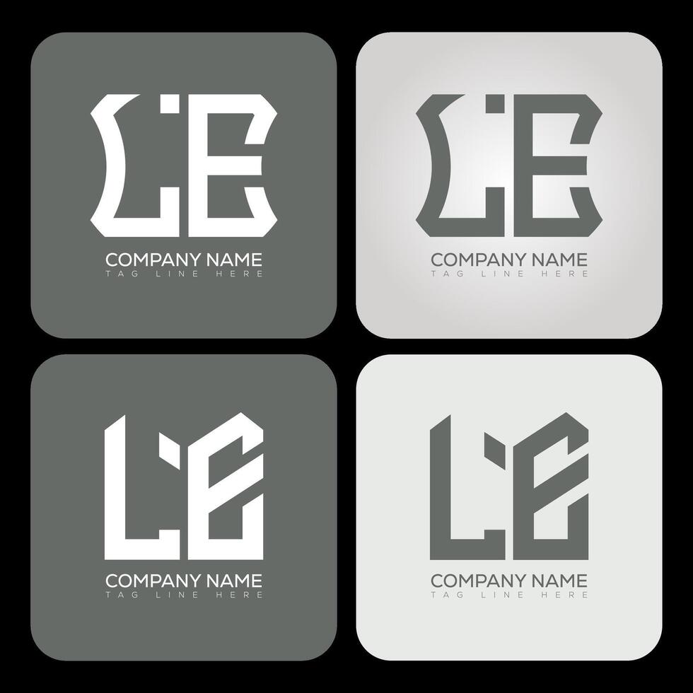 LE polygon, hexagon, flat and simple letter logo set in one artboard. LE minimalist and classic logo. vector