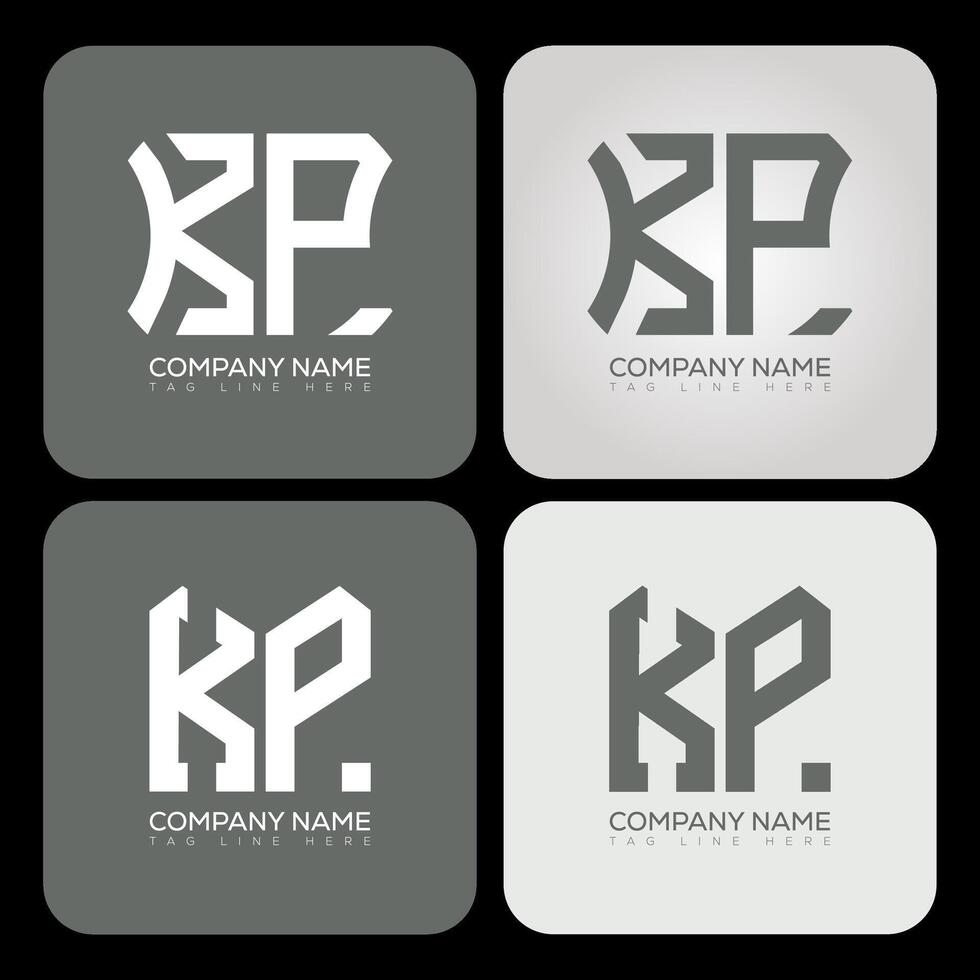 KP polygon, hexagon, flat and simple letter logo set in one artboard. KP minimalist and classic logo. vector