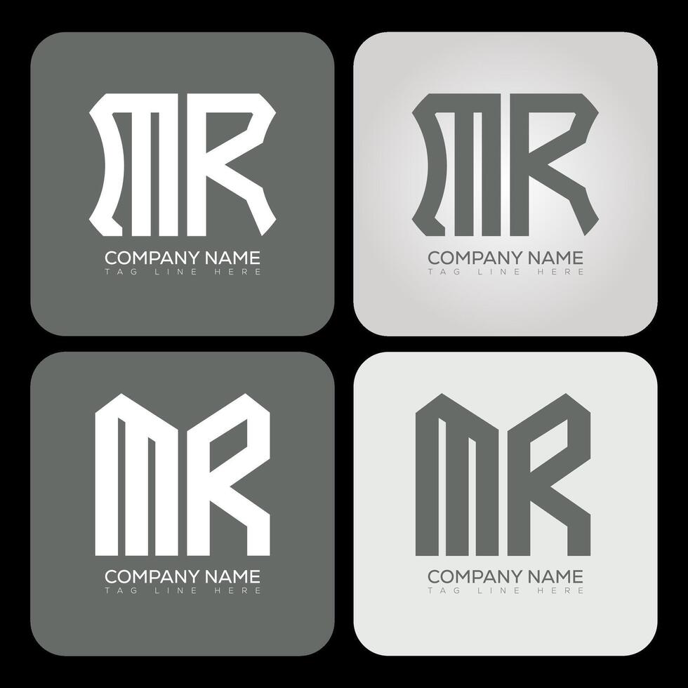 MR polygon, hexagon, flat and simple letter logo set in one artboard. MR minimalist and classic logo. vector