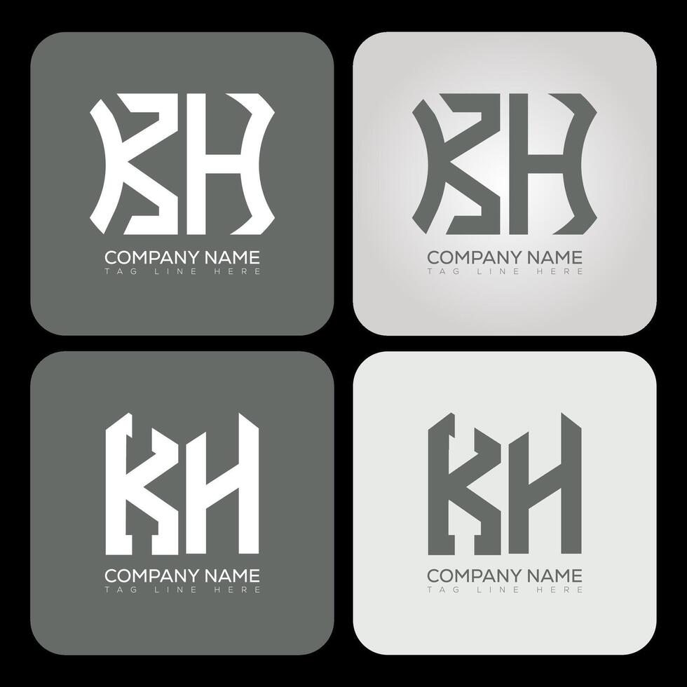 KH polygon, hexagon, flat and simple letter logo set in one artboard. KH minimalist and classic logo. vector