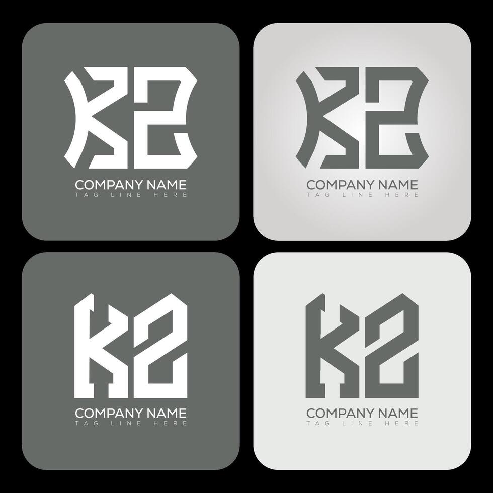 KZ polygon, hexagon, flat and simple letter logo set in one artboard. KZ minimalist and classic logo. vector
