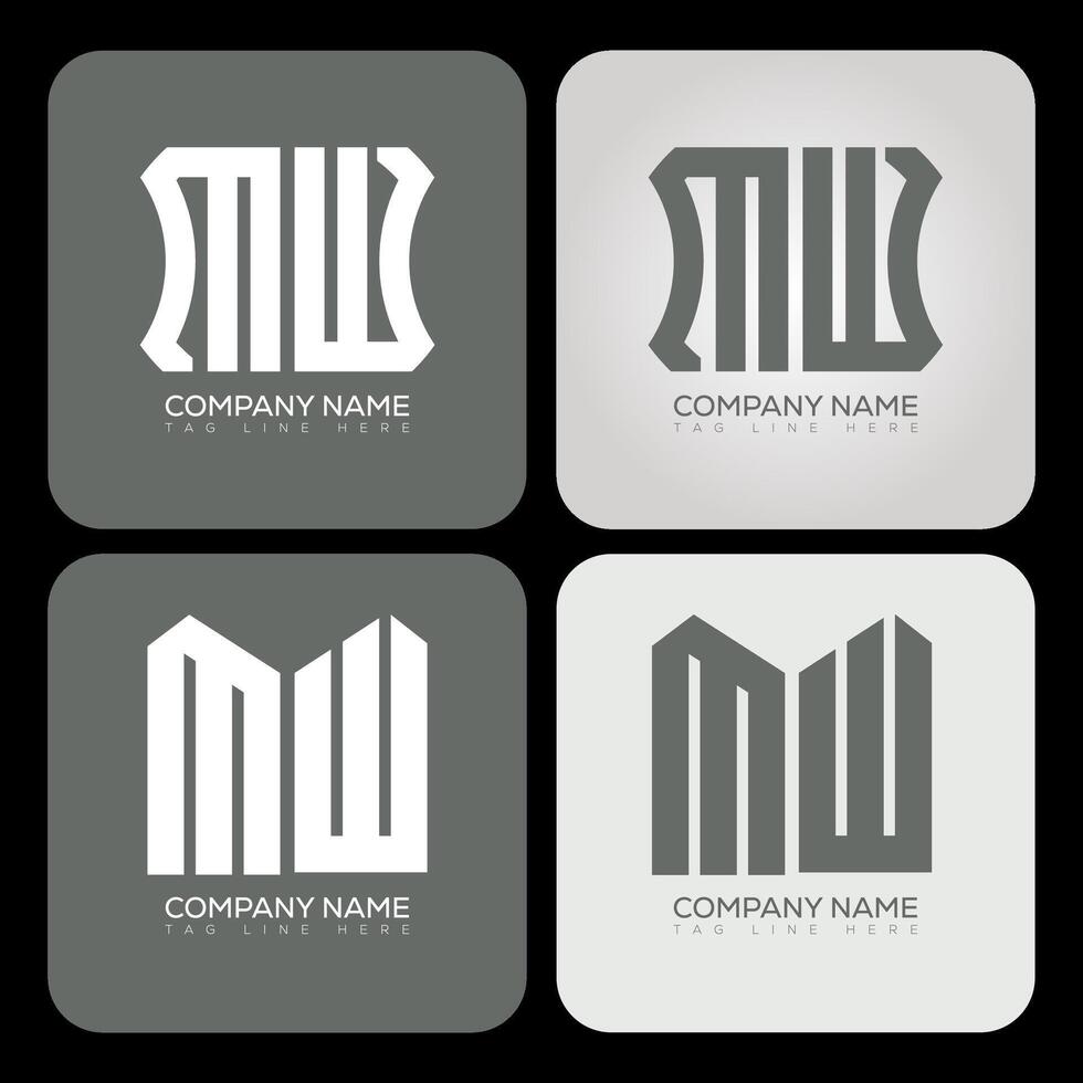 MW polygon, hexagon, flat and simple letter logo set in one artboard. MW minimalist and classic logo. vector