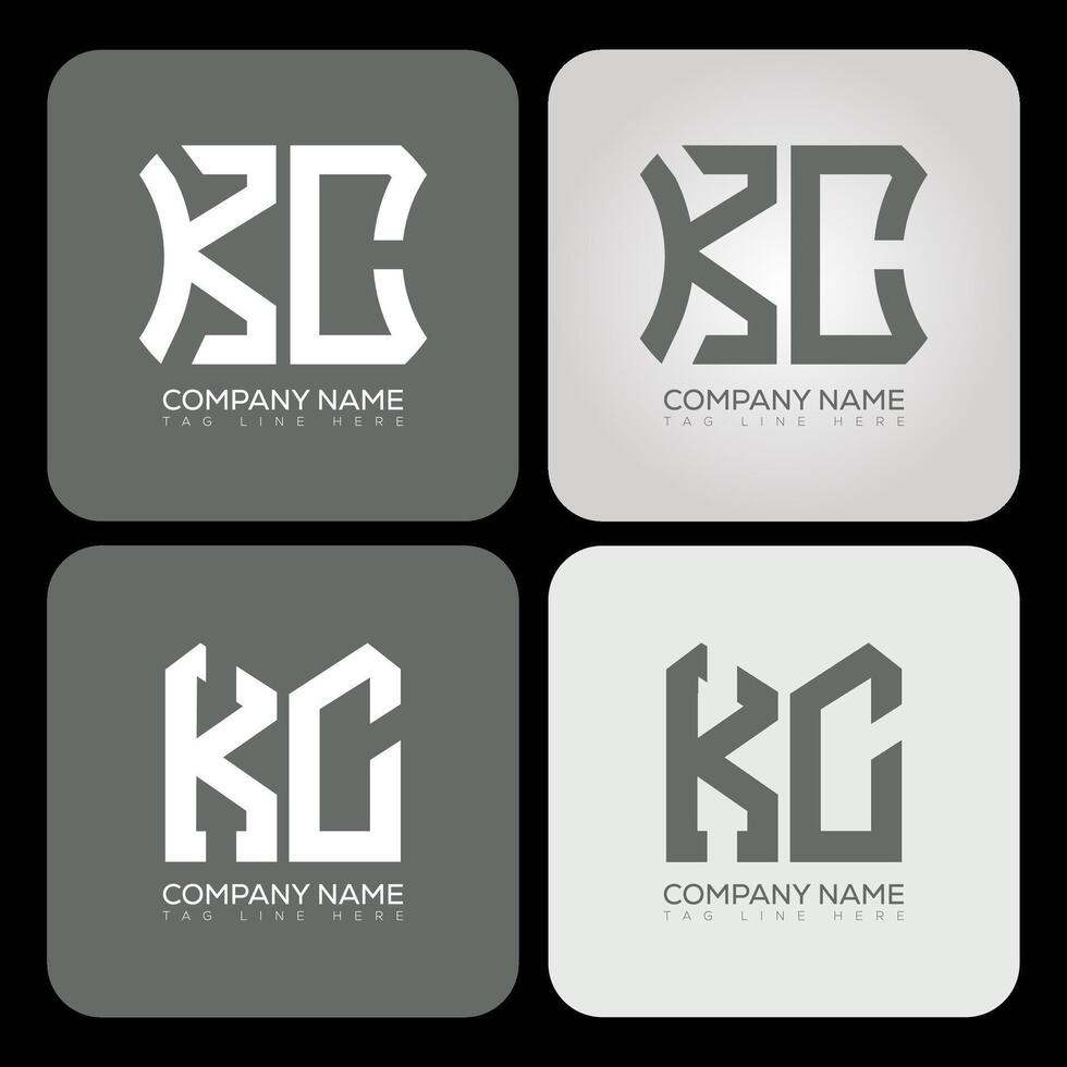 KC polygon, hexagon, flat and simple letter logo set in one artboard. KC minimalist and classic logo. vector