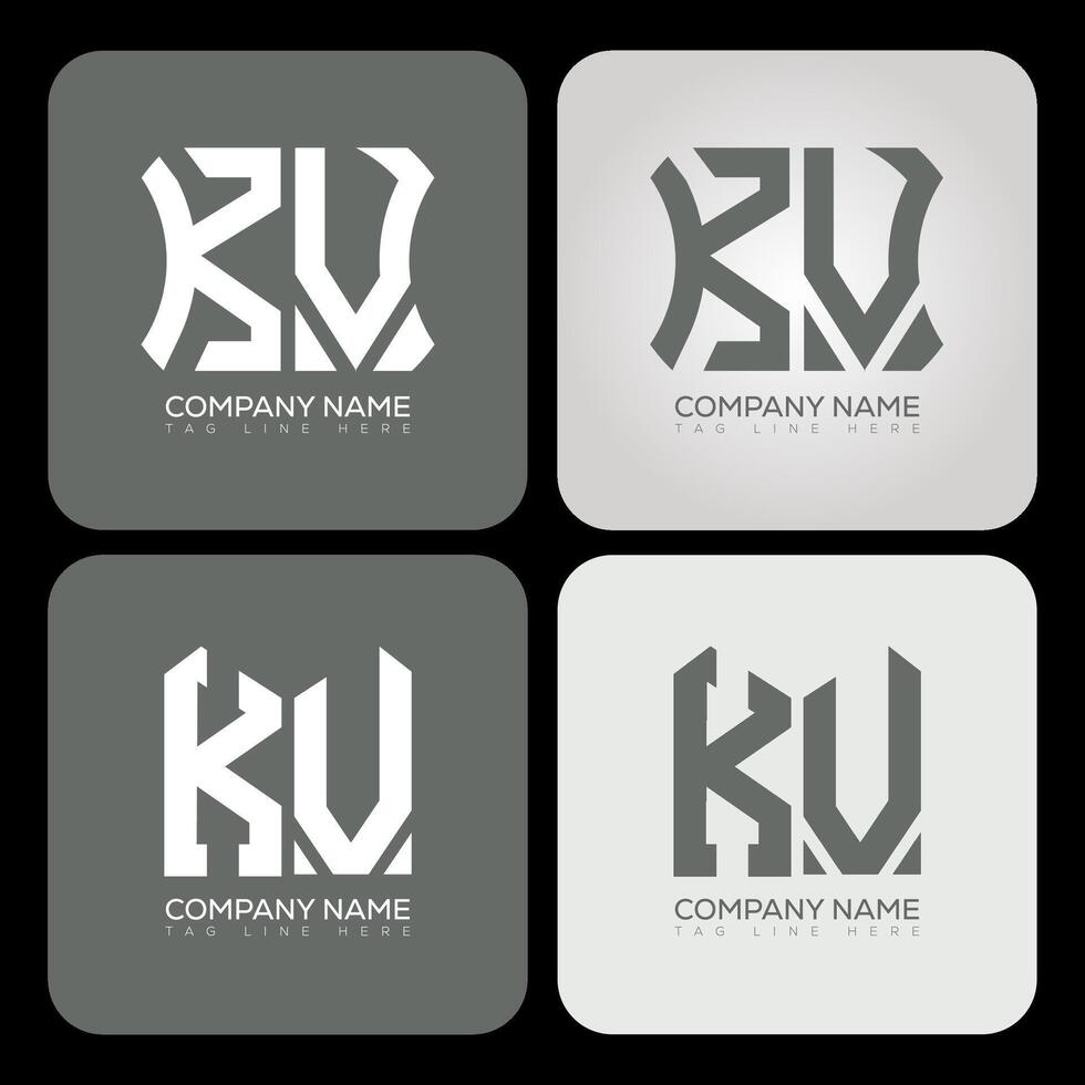 KV polygon, hexagon, flat and simple letter logo set in one artboard. KV minimalist and classic logo. vector