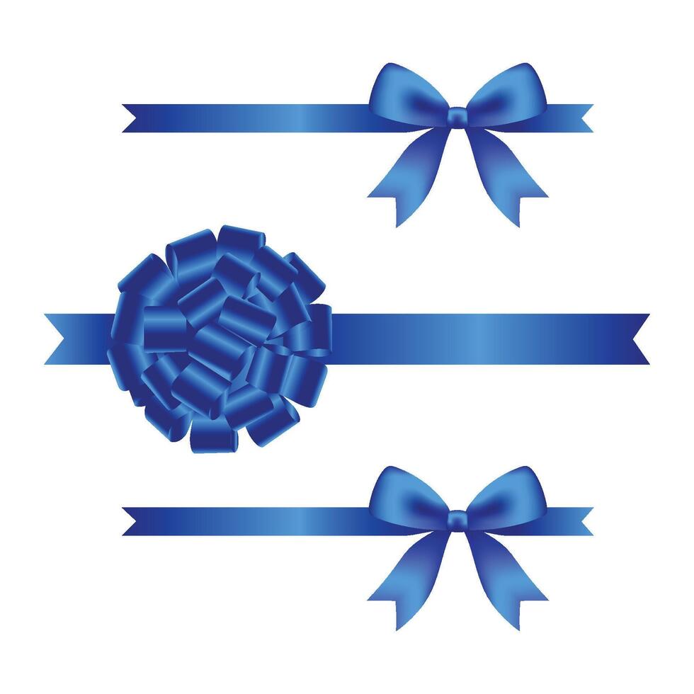 Different blue ribbons and bow set isolated on white background vector