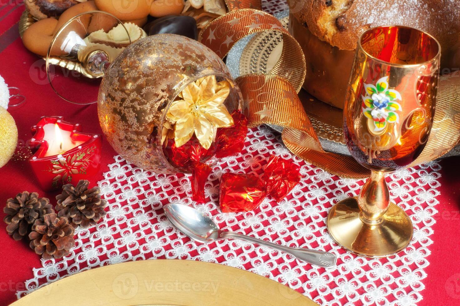 Golden plate on the table photo