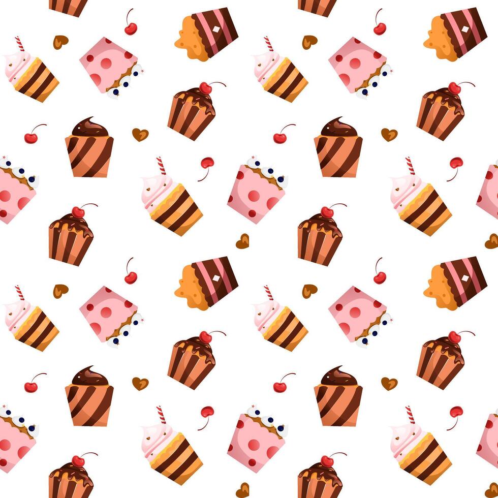 Seamless pattern of cupcakes vector