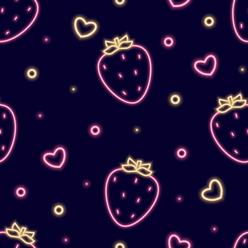 Neon seamless pattern with romantic Valentine's Day themed icons. vector