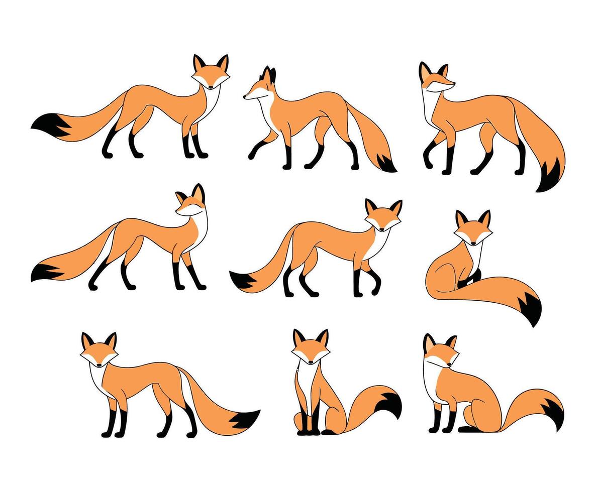 Clean Silhouette Fox Design Template Collection vector