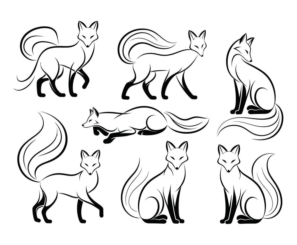 Elegant Fox Silhouettes with Minimal Design vector