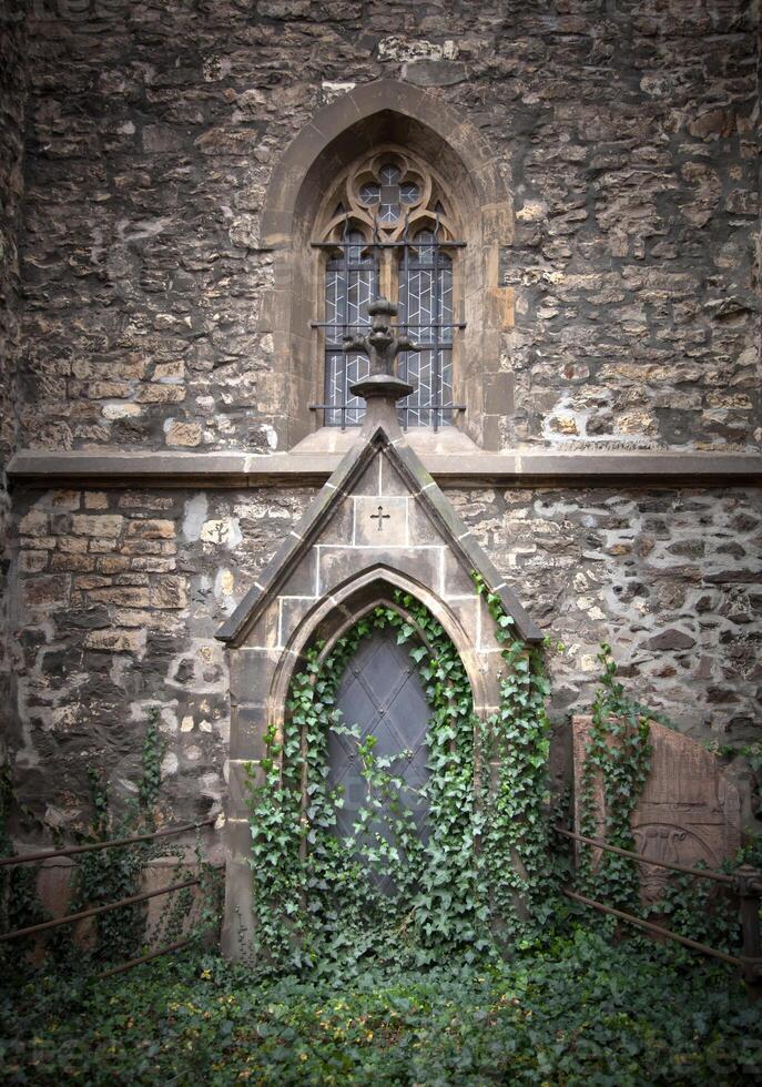 Abandoned church with ivy in prague photo