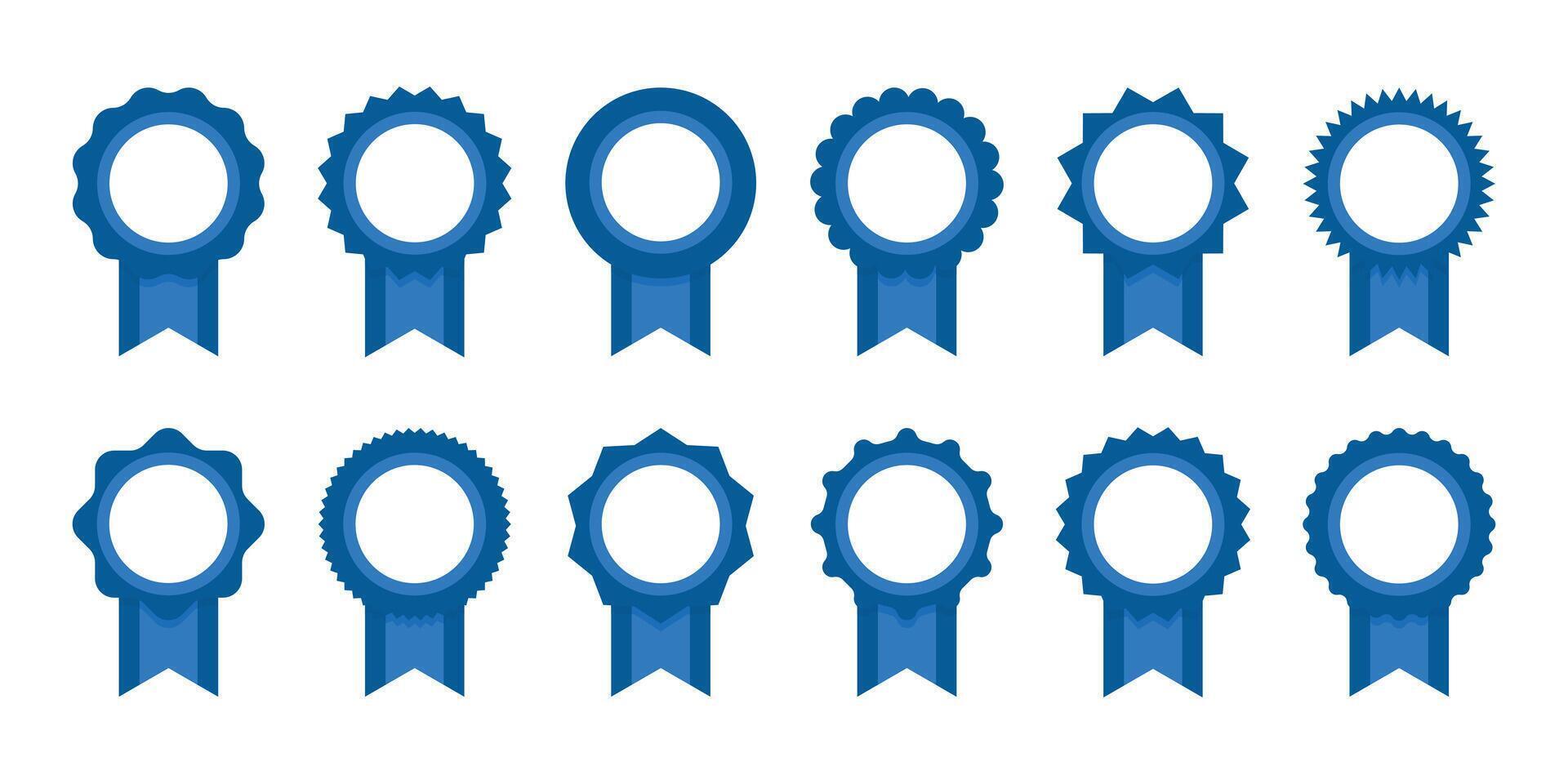Medal set with ribbon. Blue award badges. Ribbon and banner. seal collection in flat style vector