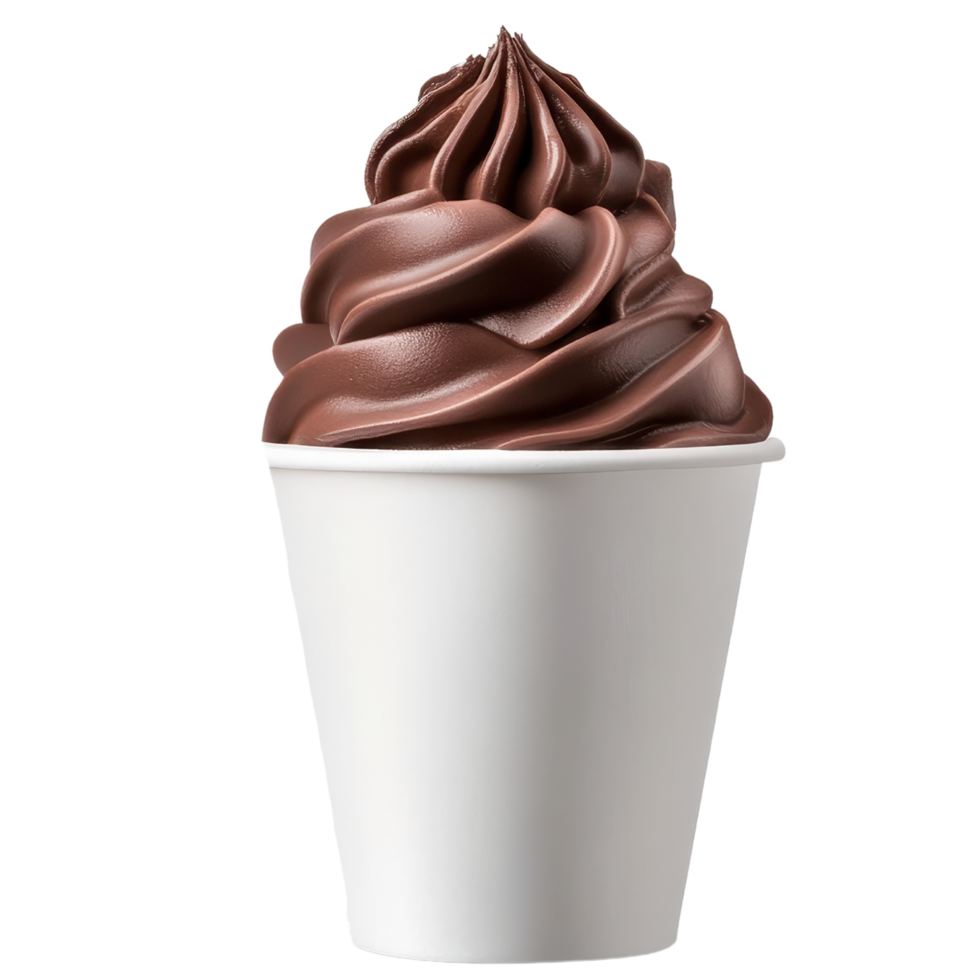 Delicious chocolate soft serve ice cream in white cup, perfect for dessert lovers. Indulge in this creamy treat that brings joy and satisfaction png