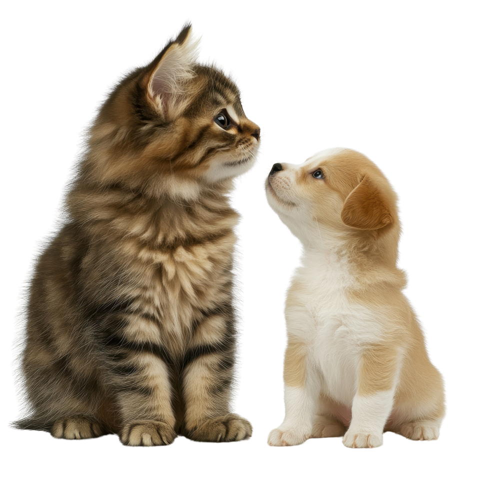 Cute Kitten and Puppy Face-to-Face Interaction png
