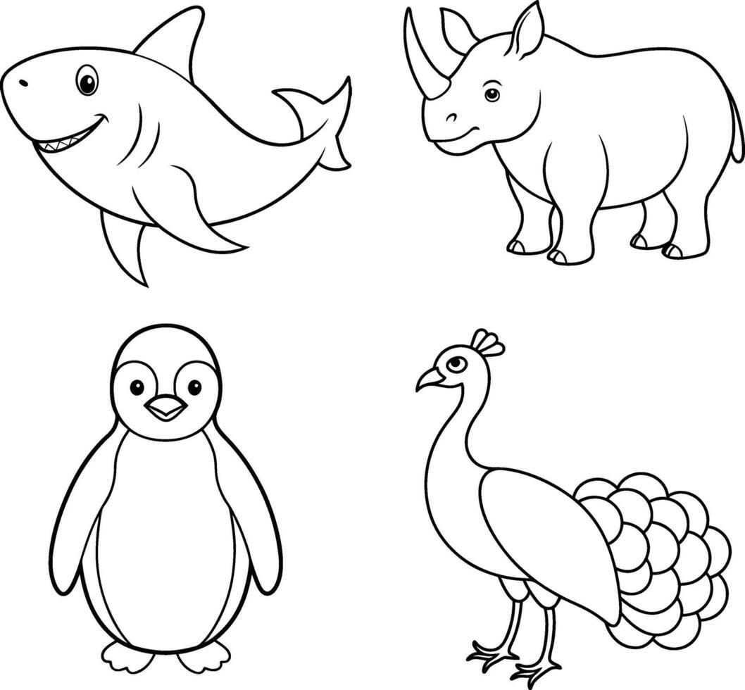 Coloring Pages Animals Line Art Illustration vector
